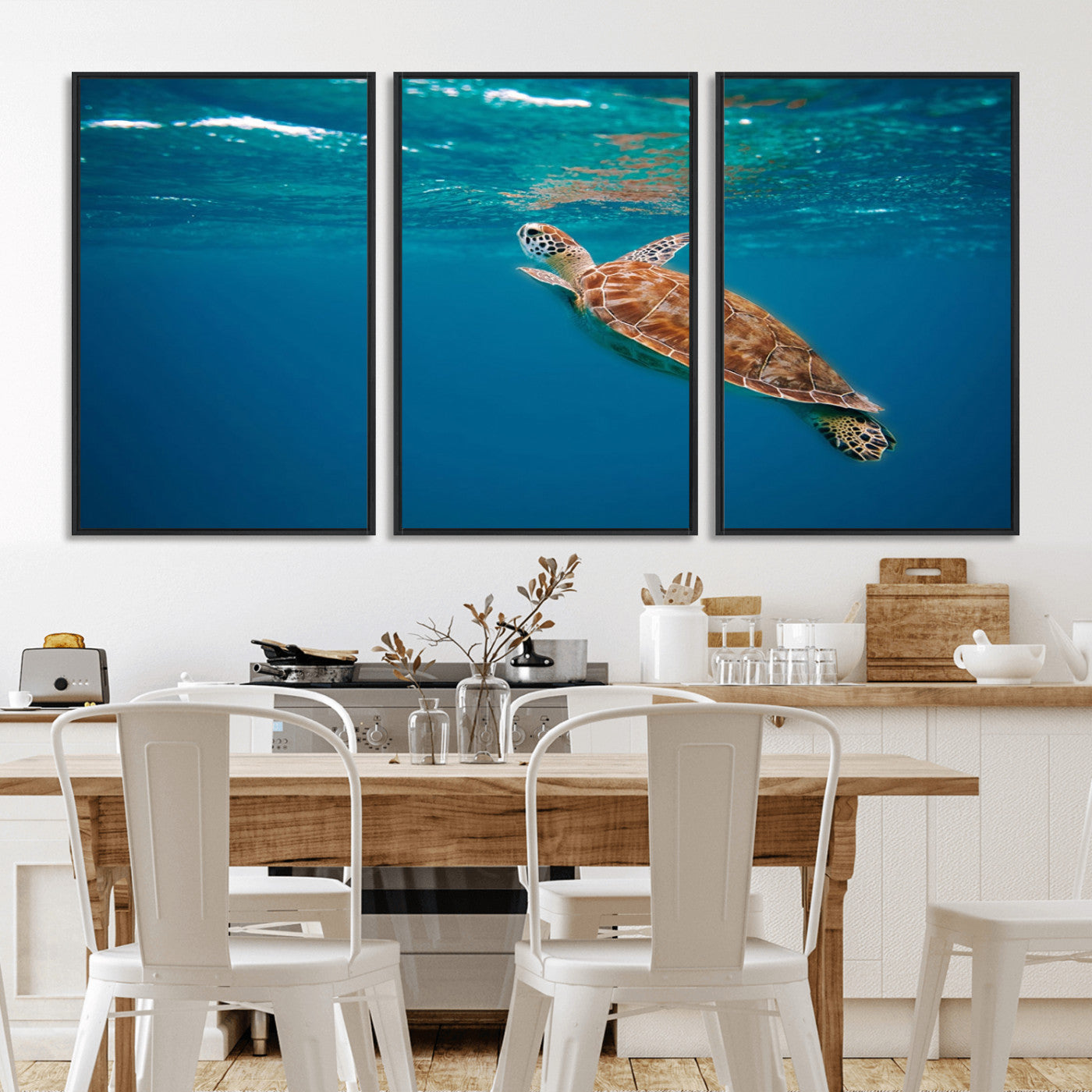91440-MGV-FC-60X30-3P_Black-Sea Turtle Wall Art – Ocean Turtle Canvas Print, Underwater Marine Life Decor for Living Room, Office, Beach House or Bathroom