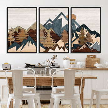 67950-MGV-CV-36X24-Modern Wood Wall Art Canvas Print, Framed Mountain Range Art Picture Print, Wood Mountain Range Perfect Rustic Decor Artwork
