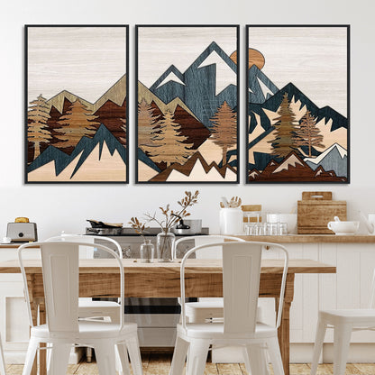 67950-MGV-CV-36X24-Modern Wood Wall Art Canvas Print, Framed Mountain Range Art Picture Print, Wood Mountain Range Perfect Rustic Decor Artwork