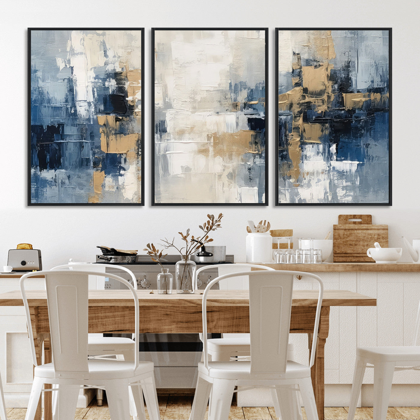 44344-MGV-CV-36X24-Abstract Blue and Gold Wall Art – Modern Hand Painted Canvas Print, Contemporary Textured Painting for Living Room, Bedroom or