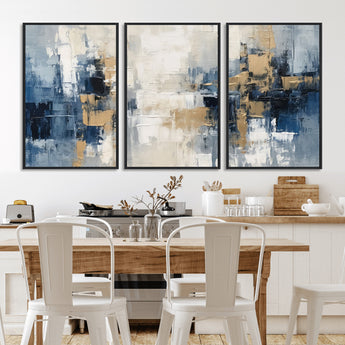 44344-MGV-CV-36X24-Abstract Blue and Gold Wall Art – Modern Hand Painted Canvas Print, Contemporary Textured Painting for Living Room, Bedroom or