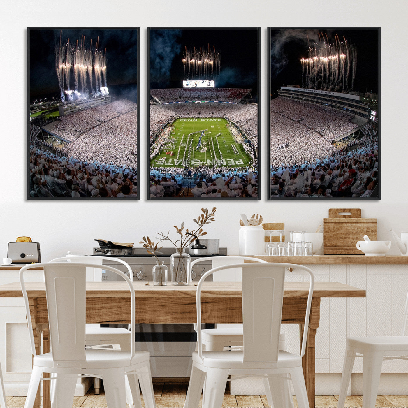 11391-MGV-FC-60X30-3P_Black-Penn State Stadium Wall Art – Panoramic White Out Football Game Canvas Print, College Sports Decor for Office, Man Cave, or Living
