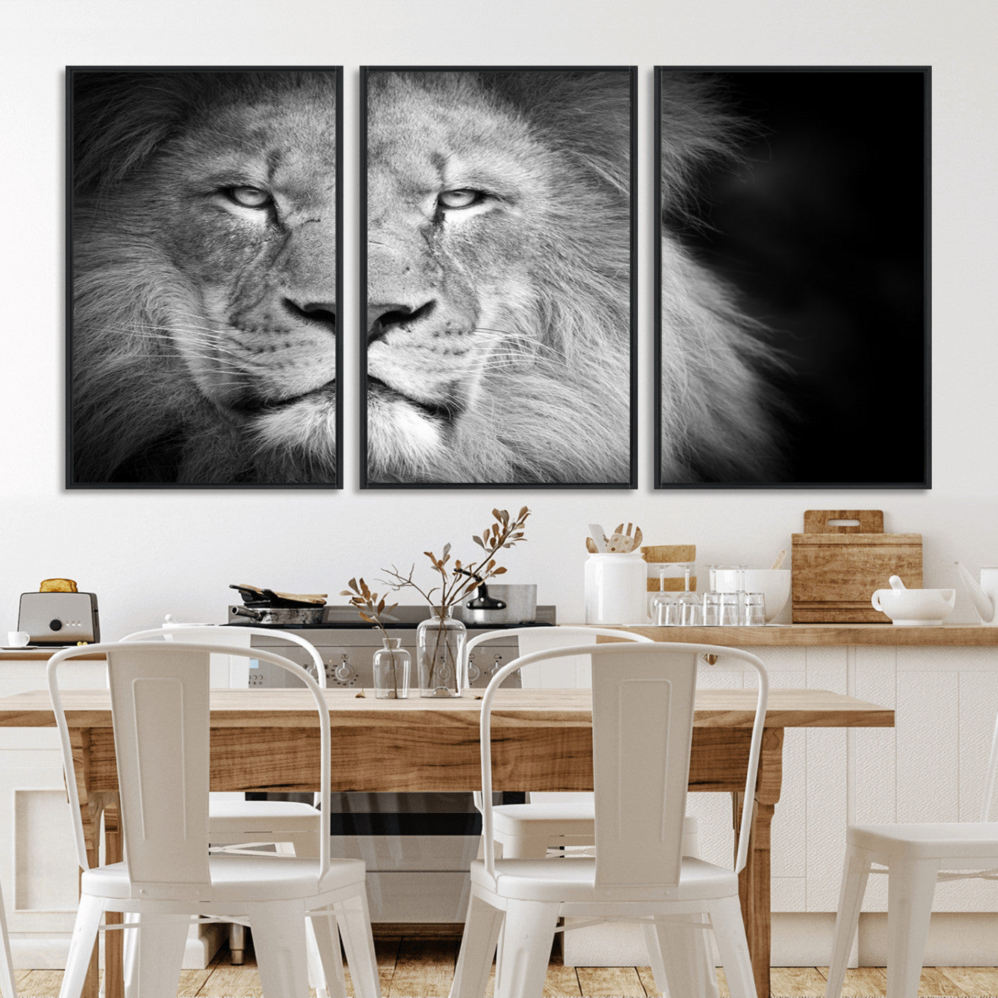 94453-MGV-CV-36X24-Lion Portrait Wall Art – Black and White King of the Jungle Canvas Print, Safari Wildlife Decor for Office, Bedroom, or Living