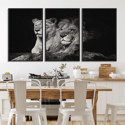 80013-MGV-CV-36X24-Lion and Lioness Wall Art – Black and White Wildlife Photography Canvas Print, African Safari Animal Decor for Office, Bedroom, or