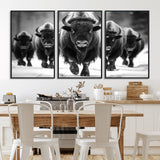 79872-MGV-CV-36X24-Bison Herd Wall Art – Black and White Buffalo on Snow Canvas Print, Rustic Wildlife Decor for Lodge, Cabin, or Living Room