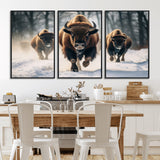 56549-MGV-FC-60X30-3P_Black-Wild Bison Wall Art – Majestic Buffalo Herd Running in Snow Canvas Print, Rustic Wildlife Photography Decor for Cabin, Lodge, or
