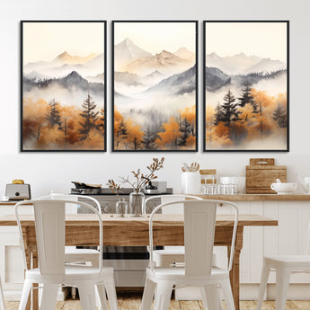 70049-MGV-CV-36X24-Autumn Mountain Forest Wall Art – Misty Landscape Canvas Print, Rustic Nature Inspired Decor for Living Room, Bedroom or Office