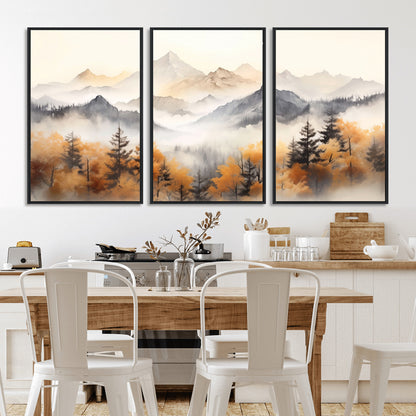 70049-MGV-CV-36X24-Autumn Mountain Forest Wall Art – Misty Landscape Canvas Print, Rustic Nature Inspired Decor for Living Room, Bedroom or Office