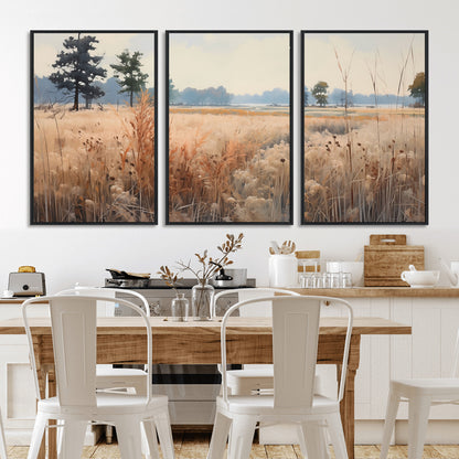 98822-MGV-FC-60X30-3P_Black-Autumn Meadow Wall Art – Tranquil Grassland Landscape Canvas Print, Rustic Country Decor for Living Room, Bedroom or Farmhouse