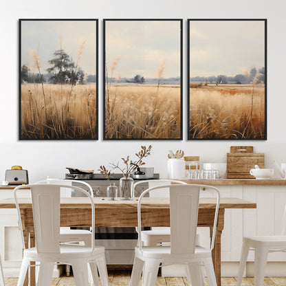 38193-MGV-FC-60X30-3P_Black-Golden Meadow Wall Art – Serene Grassland Landscape Canvas Print, Rustic Nature Decor for Bedroom, Living Room or Farmhouse