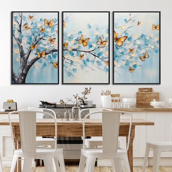 59455-MGV-CV-36X24-Butterfly Tree Branch Wall Art – Blue and Yellow Abstract Canvas Print, Modern Nature Artwork for Living Room, Bedroom or Office
