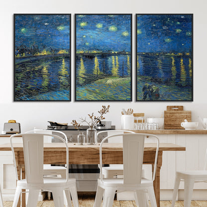 94605-MGV-FC-60X30-3P_Black-Starry Night Over the Rhone Wall Art – Vincent van Gogh Canvas Print, Famous Impressionist Painting for Living Room, Office