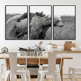 76338-MGV-CV-36X24-Mother Bear and Cub Wall Art – Black and White Wildlife Canvas Print, Rustic Nature Photography for Cabin, Living Room or Office