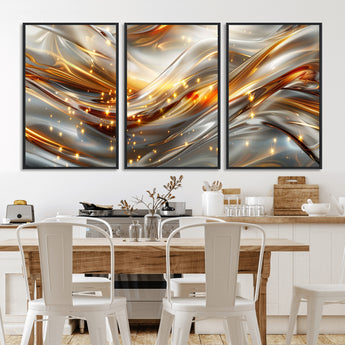 Lines1-MGV-CV-36X24-Abstract Metallic Wall Art – Silver and Gold Wave Canvas Print with Sparkling Accents, Modern Luxury Decor for Living Room, Office