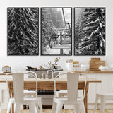 19240-MGV-CV-36X24-Ski Lift Wall Art – Black and White Winter Mountain Canvas Print, Snowy Forest Ski Resort Photography for Cabin, Lodge, Office or