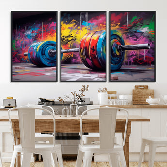 13549-MGV-CV-36X24-Graffiti Gym Wall Art Canvas Print, Framed Graffiti Barbell Art Picture Print, Weightlifting Perfect Fitness Studio Decor Artwork