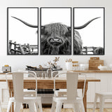 58188-MGV-CV-36X24-Highland Cow Wall Art – Black and White Rustic Farmhouse Canvas Print, Longhorn Cattle Photography Decor for Living Room or