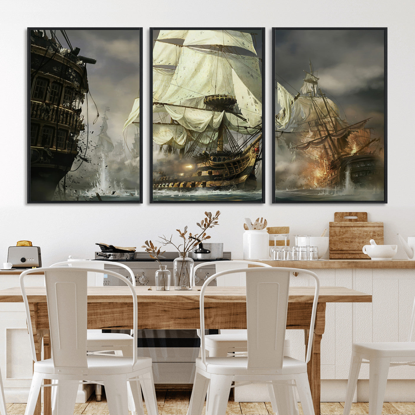 26512-MGV-CV-36X24-Naval Battle Wall Art – Dramatic Tall Ship Canvas Print, Historic Pirate Sailing War Scene, Nautical Decor for Office, Study or