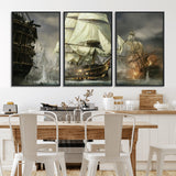 26512-MGV-CV-36X24-Naval Battle Wall Art – Dramatic Tall Ship Canvas Print, Historic Pirate Sailing War Scene, Nautical Decor for Office, Study or