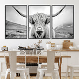 80564-MGV-CV-36X24-Highland Cow Wall Art – Black and White Scottish Highland Canvas Print, Rustic Farmhouse Decor for Living Room, Bedroom or Office