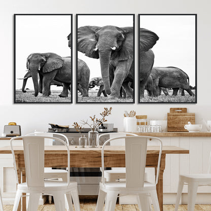 91685-MGV-CV-36X24-Elephant Herd Wall Art – Black and White Safari Canvas Print, African Wildlife Photography Decor for Living Room, Office or