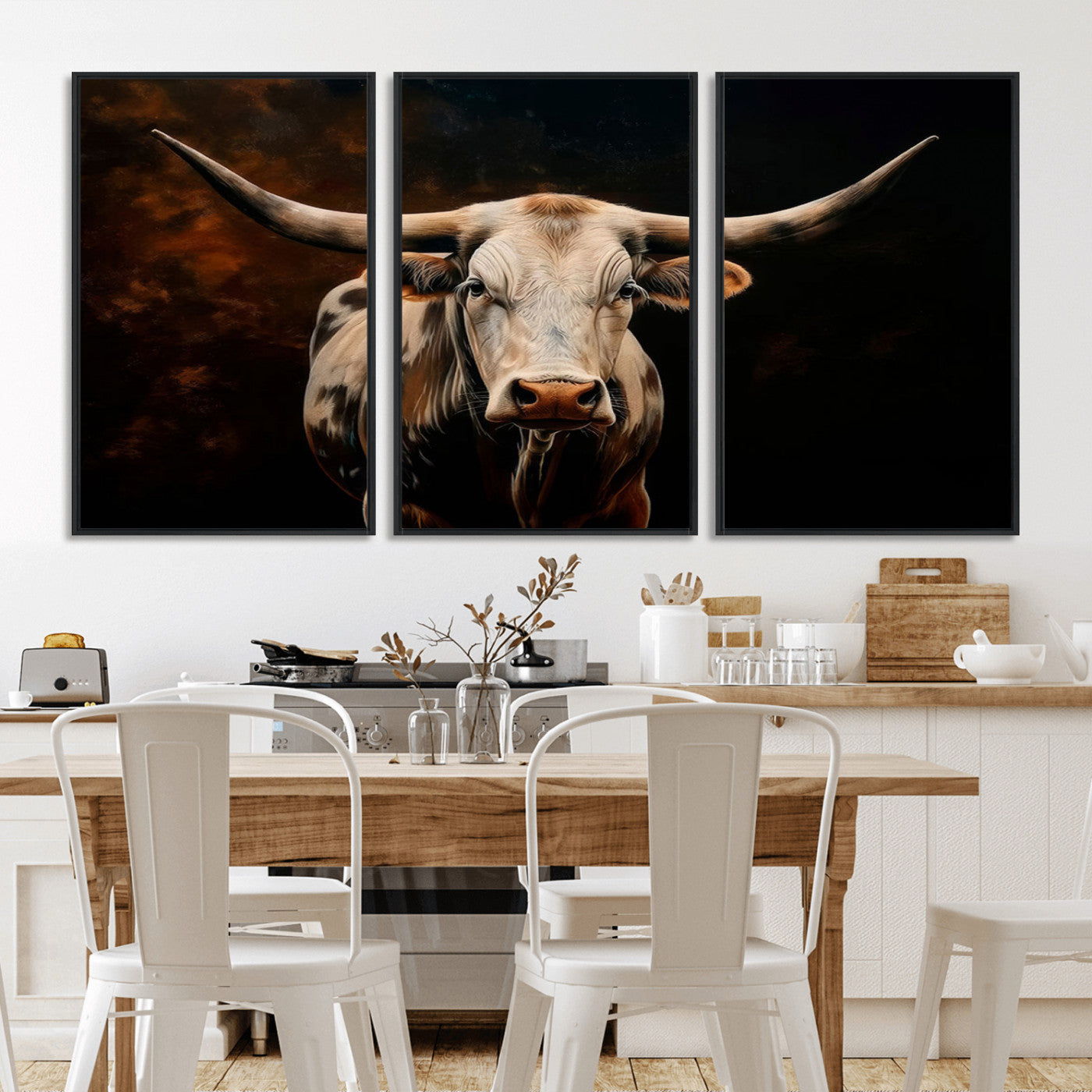 70522-MGV-CV-36X24-Longhorn Bull Wall Art – Striking Canvas Print of Majestic Bull, Premium Animal Decor for Home, Office, Man Cave, or Living Room