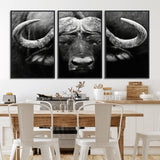 75273-MGV-CV-36X24-Buffalo Wall Art – Black and White African Buffalo Canvas Print, Rustic Wildlife Animal Artwork for Farmhouse, Living Room,