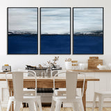 62197-MGV-FC-60X30-3P_Black-Abstract Ocean Wall Art – Minimalist Blue and White Canvas Print, Modern Coastal Seascape Painting for Bedroom, Living Room or