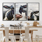 28934-MGV-FC-60X30-3P_Black-Farmhouse Cow Wall Art – Rustic Black and White Dairy Cattle Canvas Print, Country Barn Animal Painting for Kitchen, Living Room