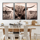 55903-MGV-CV-36X24-Highland Cow Wall Art – Rustic Sepia Scottish Highland Bull Canvas Print, Farmhouse Country Animal Decor for Living Room, Bedroom