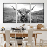 52903-MGV-FC-60X30-3P_Black-Highland Cow Wall Art – Black and White Canvas Print Rustic Cattle Portrait, Farmhouse Country Decor for Living Room, Office,