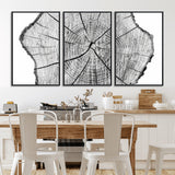 98709-MGV-FC-60X30-3P_Black-Tree Ring Wall Art – Black and White Canvas Print Rustic Wood Cross Section, Minimal Nature Inspired Decor for Living Room,
