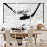 82900-MGV-FC-60X30-3P_Black-Hockey Wall Art – Black and White Canvas Print Ice Rink Sticks Puck Sports Photography, Modern Decor for Game Room, Man Cave,