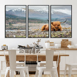 80252-MGV-FC-60X30-3P_Black-Scottish Cow Wall Art Canvas Print, Framed Highland Cow Art Picture Print, Highland Cattle Perfect Rustic Farmhouse Decor Artwork