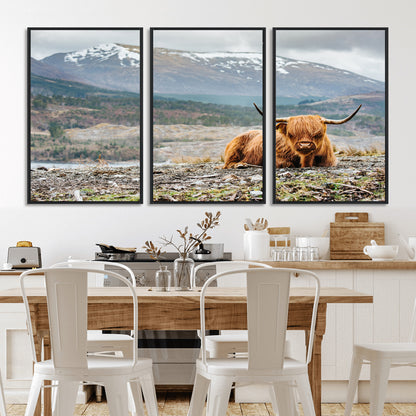 80252-MGV-FC-60X30-3P_Black-Scottish Cow Wall Art Canvas Print, Framed Highland Cow Art Picture Print, Highland Cattle Perfect Rustic Farmhouse Decor Artwork