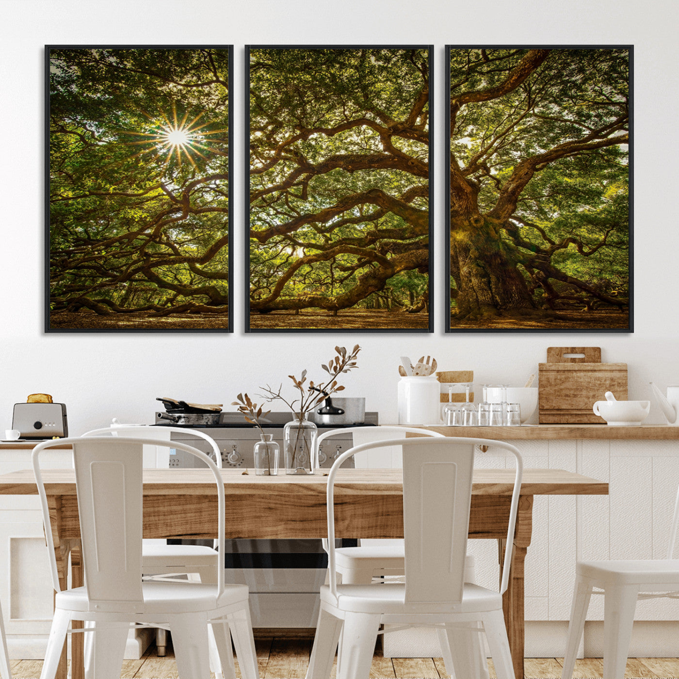 57983-MGV-FC-60X30-3P_Black-Angel Oak Tree Wall Art Canvas Print, Framed Oak Tree Art Picture Print, Angel Oak Perfect Rustic Nature Decor Artwork