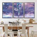 66864-MGV-FC-60X30-3P_Black-Fantasy Dragon Wall Art – Mystical Canvas Print Girl and Sky Serpent Dreamlike Clouds, Magical Anime Inspired Decor for Living