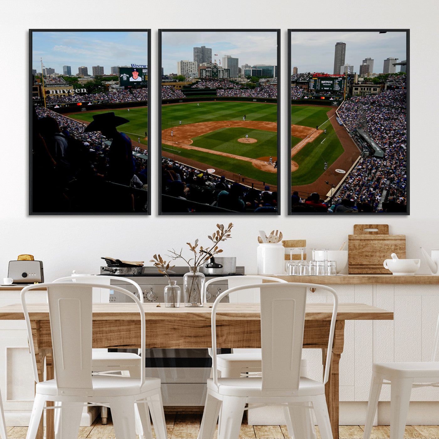 34859-MGV-FC-60X30-3P_Black-Wrigley Field Wall Art Canvas Print, Framed Chicago Cubs Stadium Art Picture Print, Wrigley Stadium Field Perfect Sport Room Decor