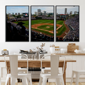 34859-MGV-FC-60X30-3P_Black-Wrigley Field Wall Art Canvas Print, Framed Chicago Cubs Stadium Art Picture Print, Wrigley Stadium Field Perfect Sport Room Decor