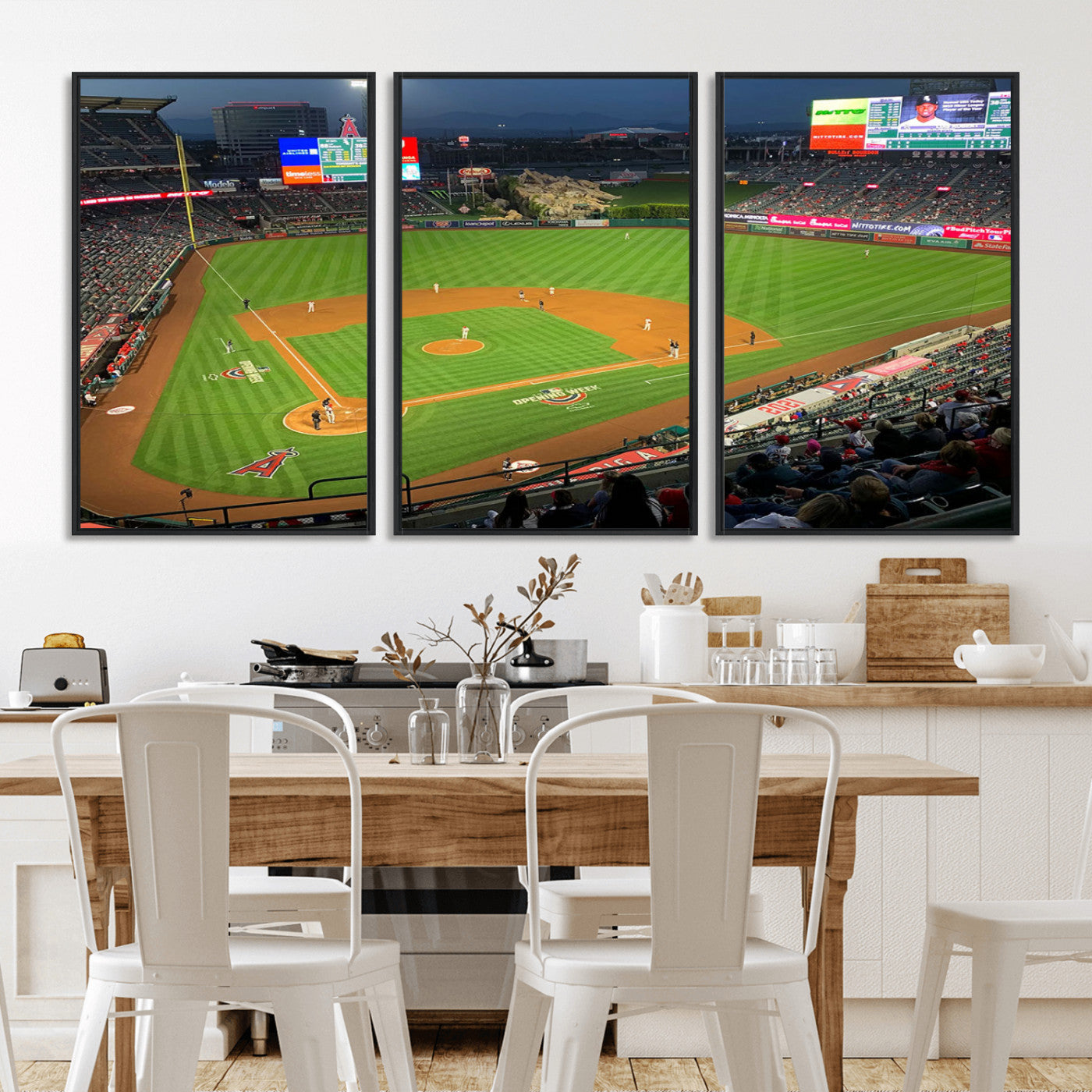 93707-MGV-FC-60X30-3P_Black-Los Angeles Stadium Wall Art Canvas Print, Framed Angel Stadium Field Art Picture Print, Anaheim Stadium Perfect Sports Room Decor