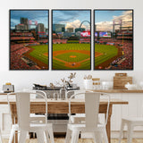 91908-MGV-FC-60X30-3P_Black-Baseball Stadium Wall Art – Canvas Print Game Day Field City Skyline Iconic Arch Scene Sports Photography, Decor for Game Room,