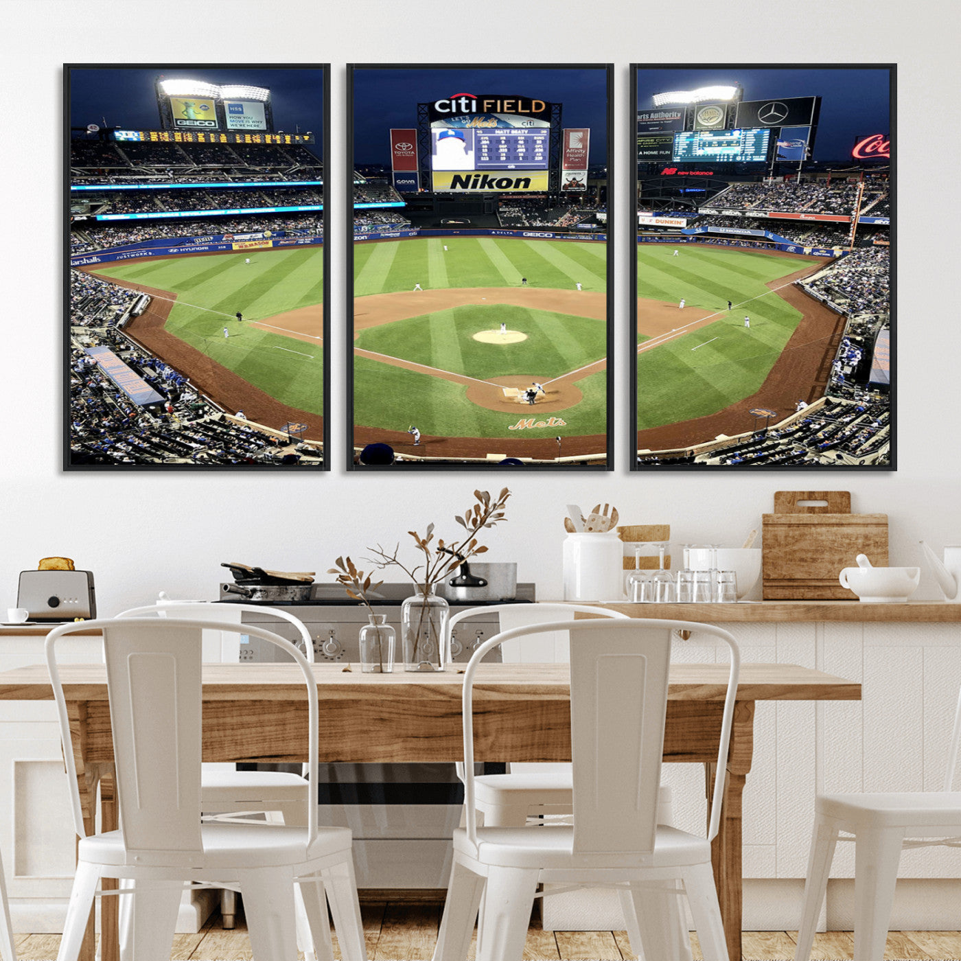 87666-MGV-FC-60X30-3P_Black-City Field Stadium Wall Art Canvas Print, Framed New York Stadium Art Picture Print, Citi Field Stadium Perfect Sport Room Decor