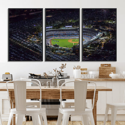 16515-MGV-FC-60X30-3P_Black-Dodgers Stadium Wall Art Canvas Print, Framed Baseball Stadium Art Picture Print, Dodgers Field Perfect Sport Room Decor Artwork