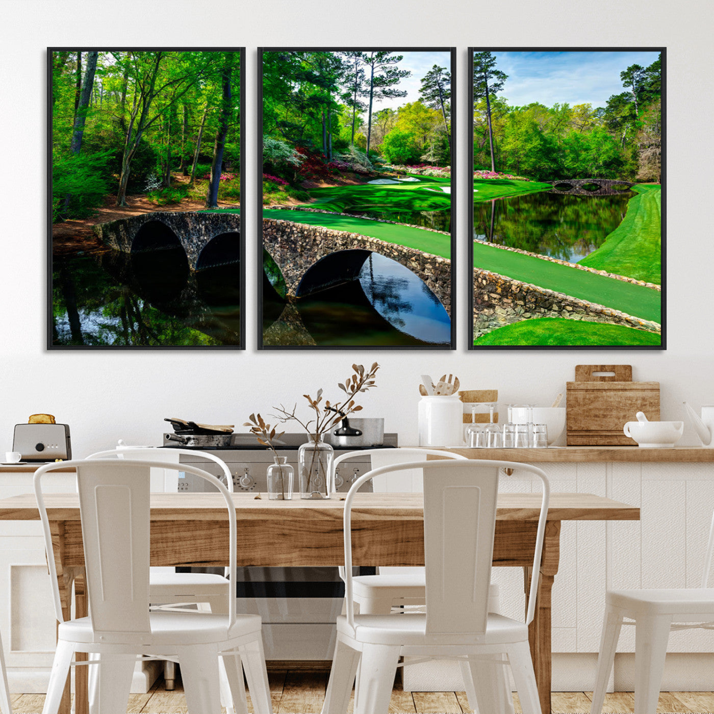 57655-MGV-CV-36X24-Golf Course Wall Art – Canvas Print Scenic Green Fairway Stone Bridge Water Reflection Landscape, Classic Sports Decor for Office,