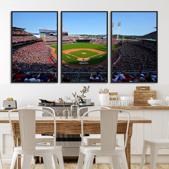90998-MGV-CV-36X24-Baseball Stadium Wall Art – Canvas Print Day Game Field Packed Crowd Bright Blue Sky Sports Photography, Classic Decor for Game