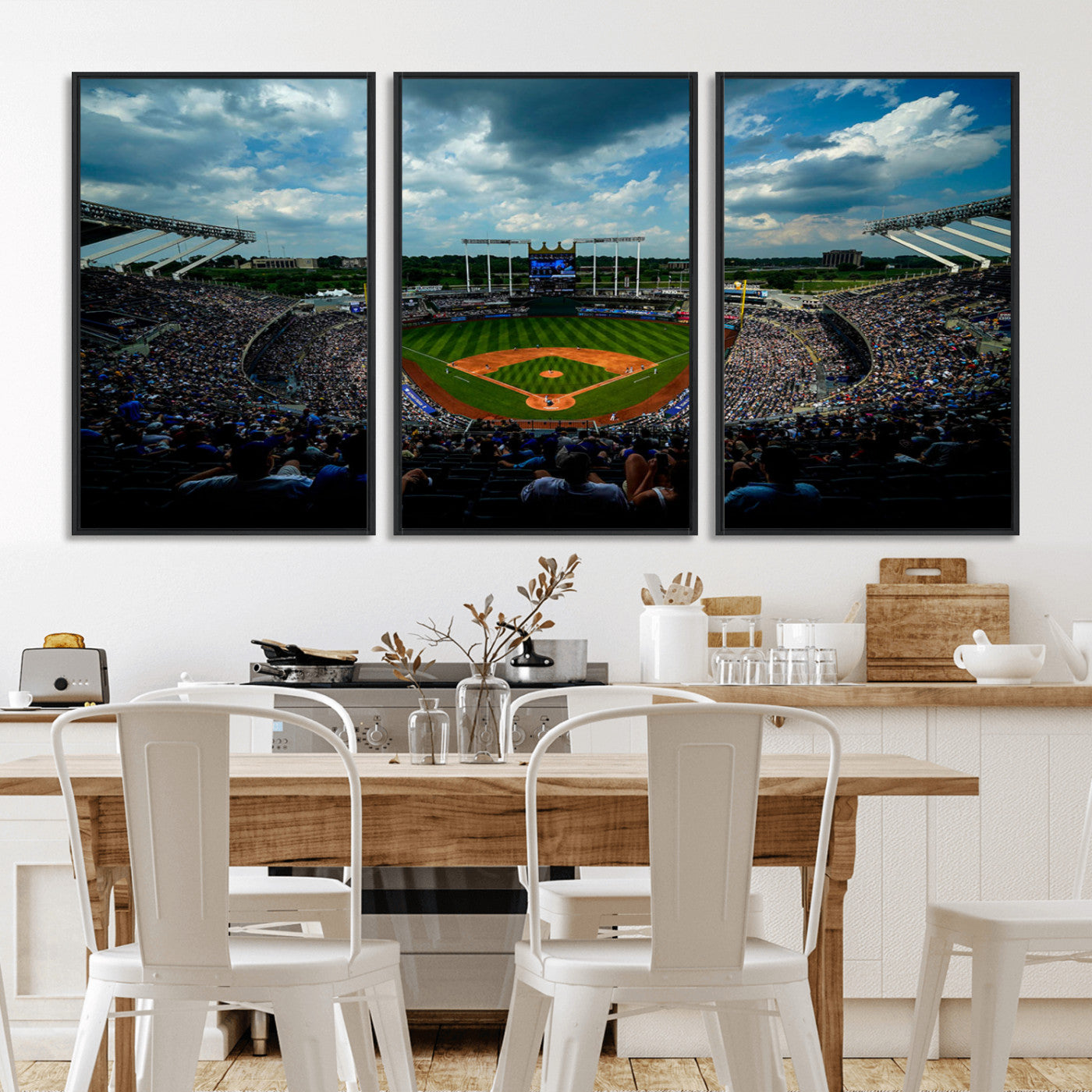 37127-MGV-CV-36X24-Kauffman Stadium Wall Art Canvas Print, Framed Kansas City Royals Field Art Picture Print, Baseball Stadium Perfect Sport Room