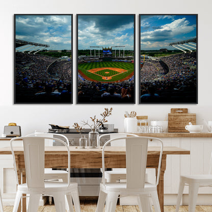 37127-MGV-CV-36X24-Kauffman Stadium Wall Art Canvas Print, Framed Kansas City Royals Field Art Picture Print, Baseball Stadium Perfect Sport Room