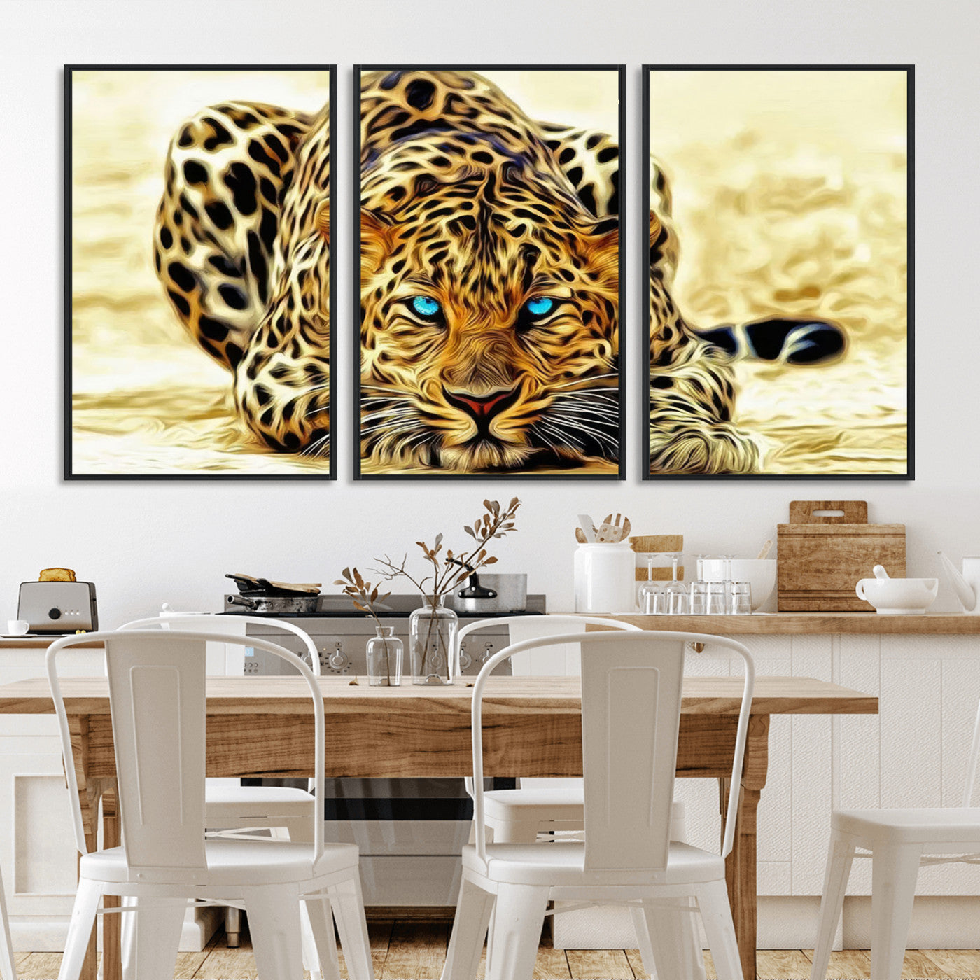 45281-MGV-CV-36X24-Blue Eye Leopard Wall Art Canvas Print, Framed Leopard Painting Art Picture Print, Big Cat Perfect Safari Wildlife Decor Artwork