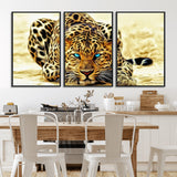 45281-MGV-FC-60X30-3P_Black-Blue Eye Leopard Wall Art Canvas Print, Framed Leopard Painting Art Picture Print, Big Cat Perfect Safari Wildlife Decor Artwork