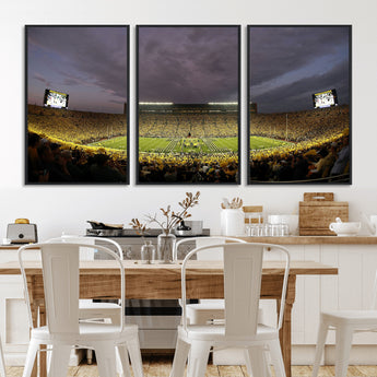 72404-MGV-FC-60X30-3P_Black-Michigan Wolverine Stadium Wall Art Canvas Print, Framed Michigan Stadium Art Picture Print, Football Stadium Perfect Sport Room